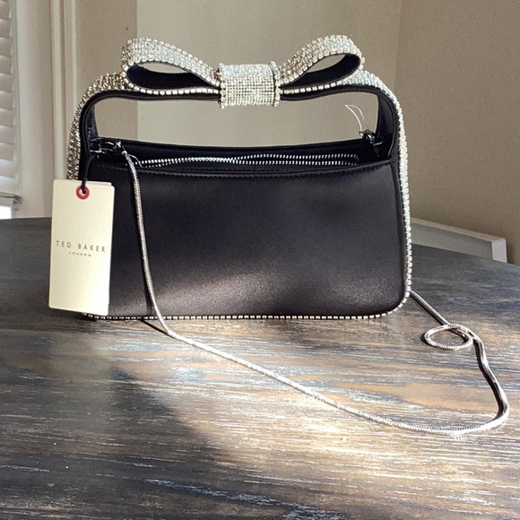 Ted Baker Dymond Bow Satin Black Satchel with Rhinestone Detail NWT - Picture 2 of 15